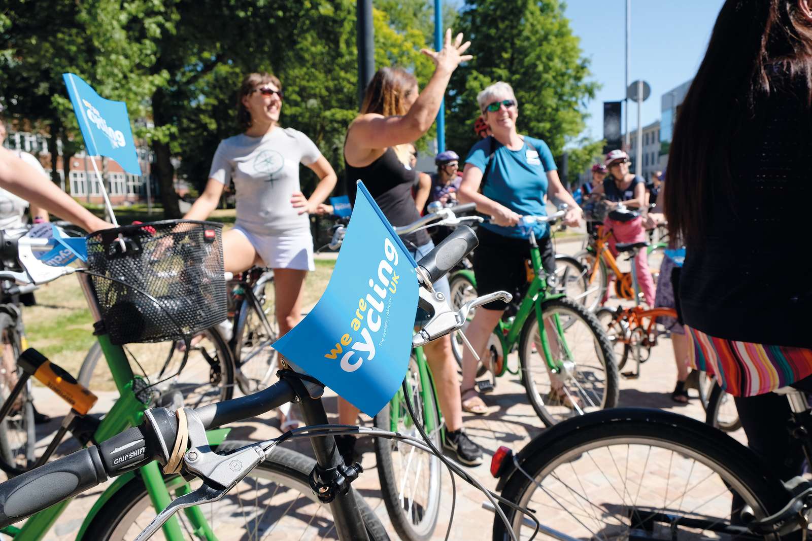 Cycling UK flags attached to bicycles