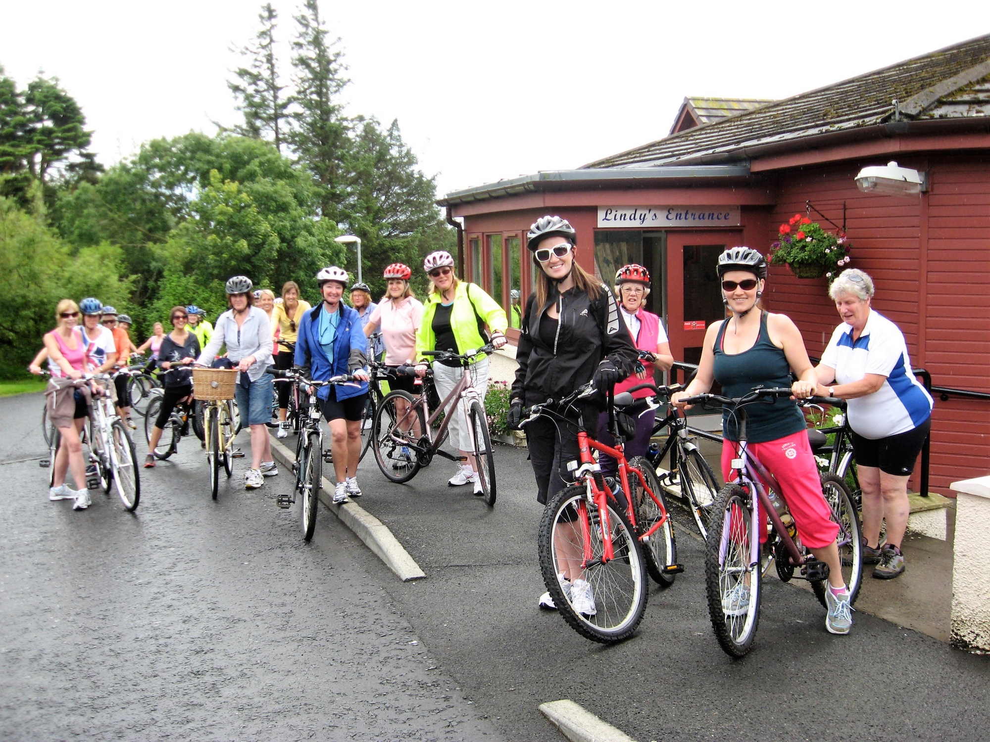 ladies riding bikes