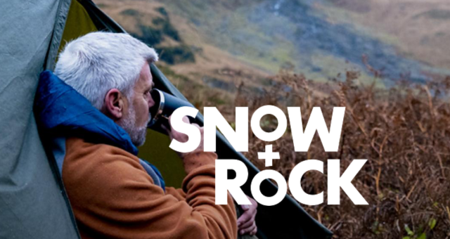Snow & Rock logo with person camping