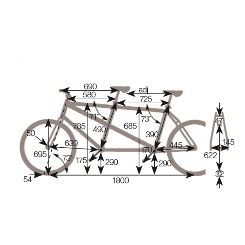 Tandem discount bike dimensions